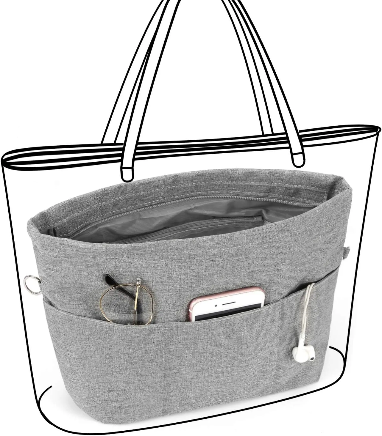 VANCORE Purse Bag Organizer Insert with 13 Pockets, Handbag and Tote Bag Inside Shaper with Zipper