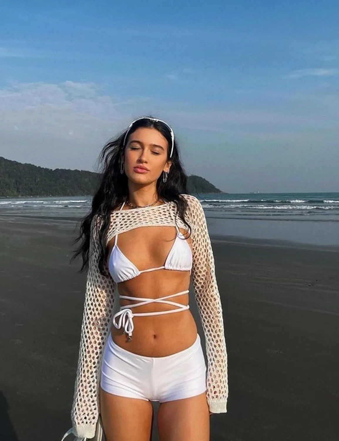 VAOYIU Women's Knit Crochet Crop Tops Long Sleeve Beach Cover Ups Hollow Out Off-Shoulder Y2K Pullover Sweater T-Shirt