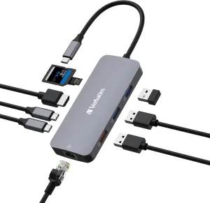 Verbatim USB C Hub 9 in 1 Multiport Adapter USB-C to HDMI RJ45 USBA-A and USB-C with SD Card Reader for Mac, MacBook Pro/Air, iPad Pro, Thinkpad, Windows Computer, Laptop and Co