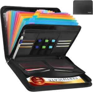 Versatile Accordion File Organizer, Fireproof Document Bag for Important Document Organizer Color-Coded 13 Pocket, Letter Size Expanding File Folder with Label and Zipper Portable Safe Storage