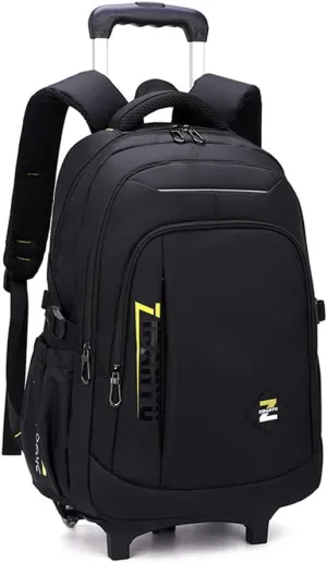 VIDOSCLA Black Kids Boys Rolling Backpack Teens Carry-on Luggage with Wheels Trolly BookBag for School-2 Wheels