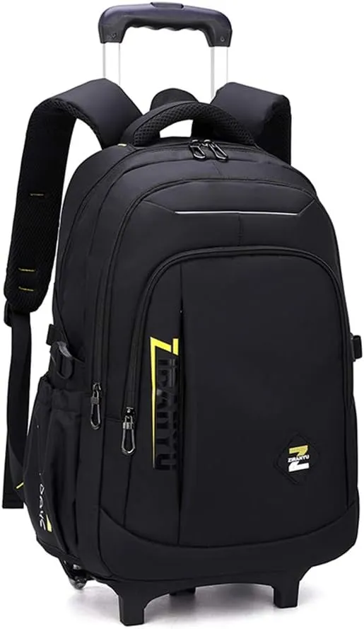 VIDOSCLA Black Kids Boys Rolling Backpack Teens Carry-on Luggage with Wheels Trolly BookBag for School-2 Wheels
