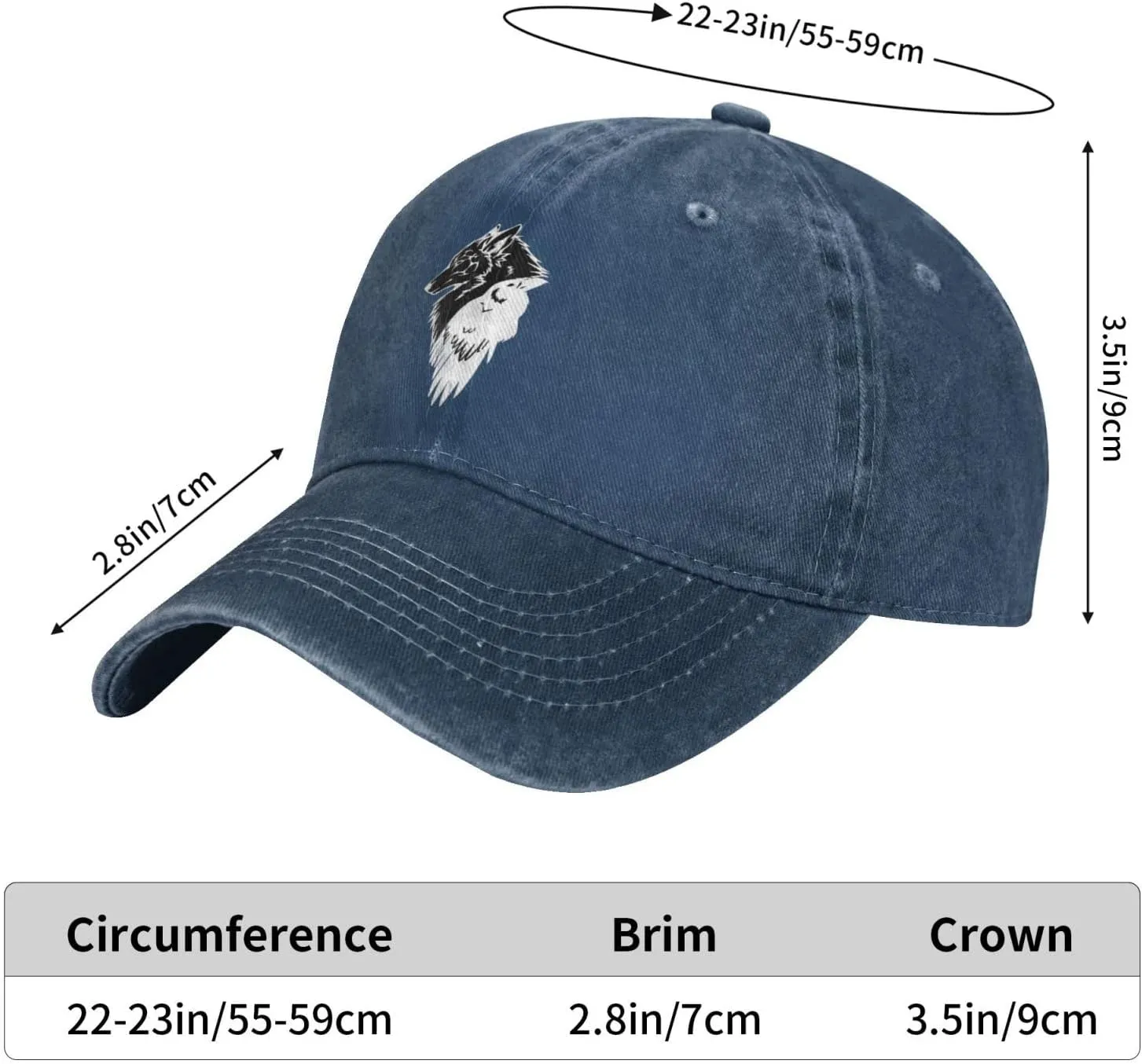 Viking Norse Wolf Raven Rune Adjustable Cowboy Hat Outdoor Travel Casual Hat Sandwich Hat Washed Denim Hat