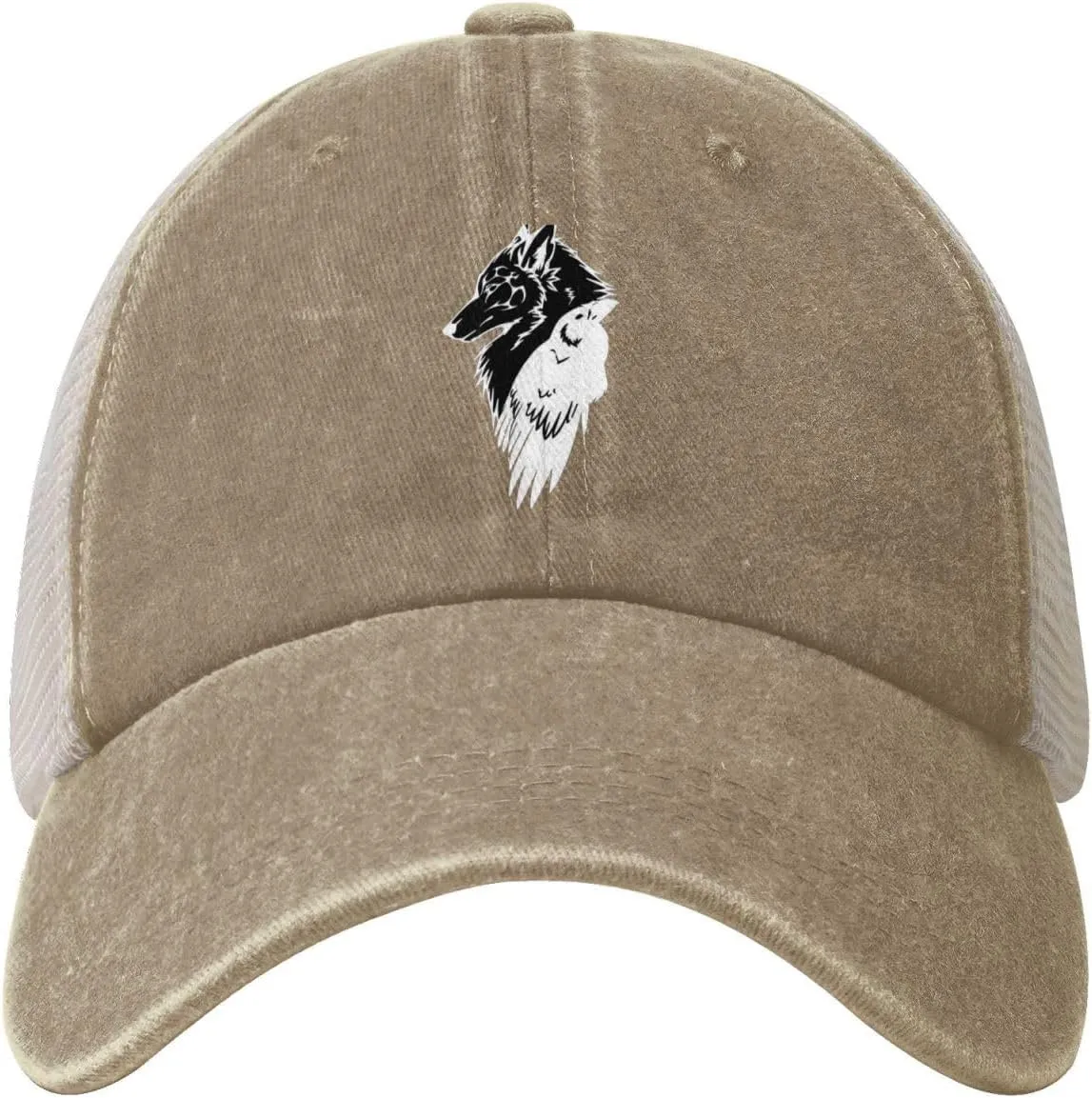 Viking Norse Wolf Raven Rune Outdoor Adjustable Washed Denim Mesh Hat Denim Baseball Cap Cowboy Hat