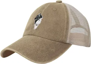 Viking Norse Wolf Raven Rune Outdoor Adjustable Washed Denim Mesh Hat Denim Baseball Cap Cowboy Hat