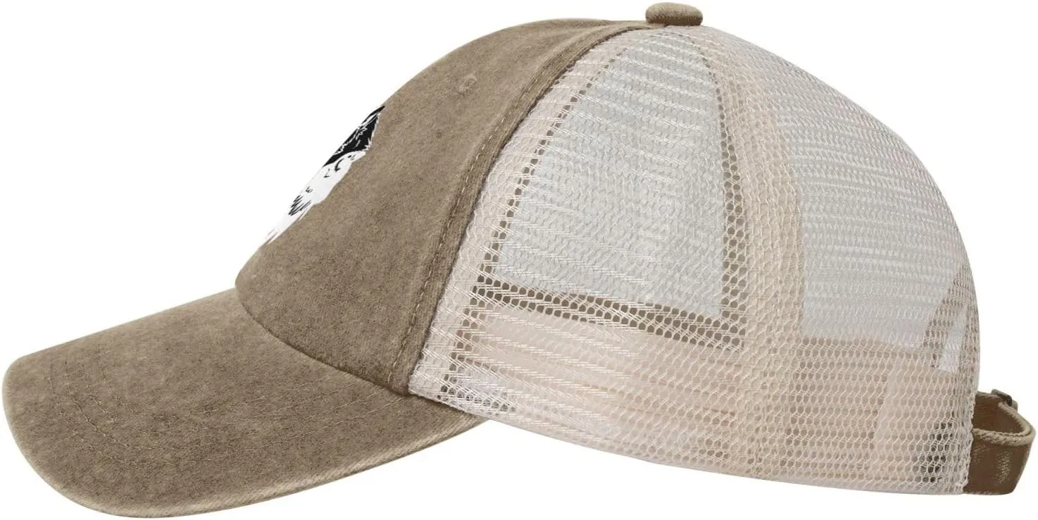 Viking Norse Wolf Raven Rune Outdoor Adjustable Washed Denim Mesh Hat Denim Baseball Cap Cowboy Hat