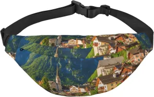 Village Scenic Printed Fanny Pack Belt Bag Waist Bag With 3-Zipper Pockets Adjustable Crossbody For Sports Running Travel