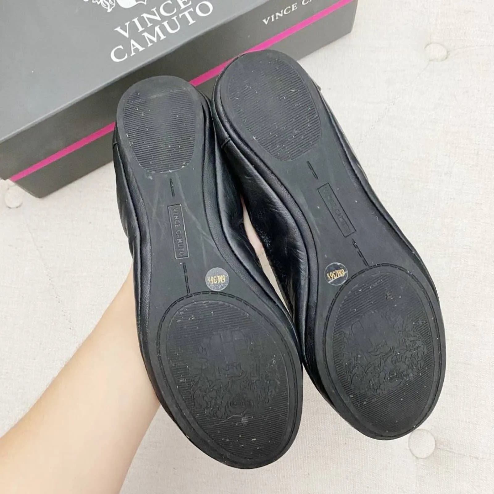 VINCE CAMUTO Ellen Soft Black Nappa Silk Leather Ballet Flats 6