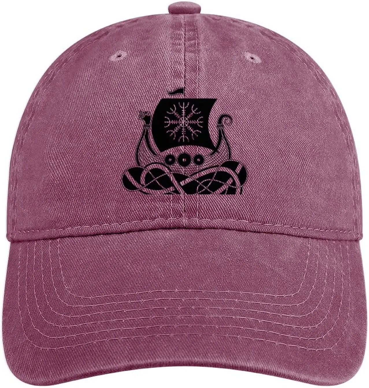 Vintage Baseball Cap, Warship of The Vikings Nordic Baseball Cap Washed Denim Trucker Cap, Adjustable Dad Hats Gift,Pink