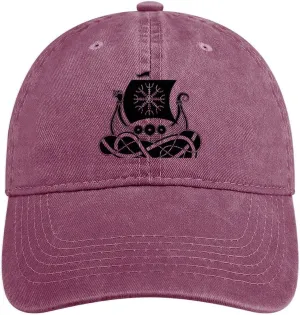 Vintage Baseball Cap, Warship of The Vikings Nordic Baseball Cap Washed Denim Trucker Cap, Adjustable Dad Hats Gift,Pink