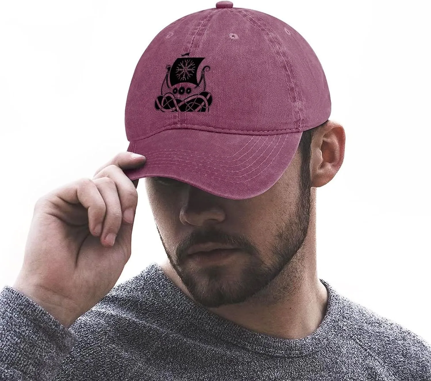 Vintage Baseball Cap, Warship of The Vikings Nordic Baseball Cap Washed Denim Trucker Cap, Adjustable Dad Hats Gift,Pink