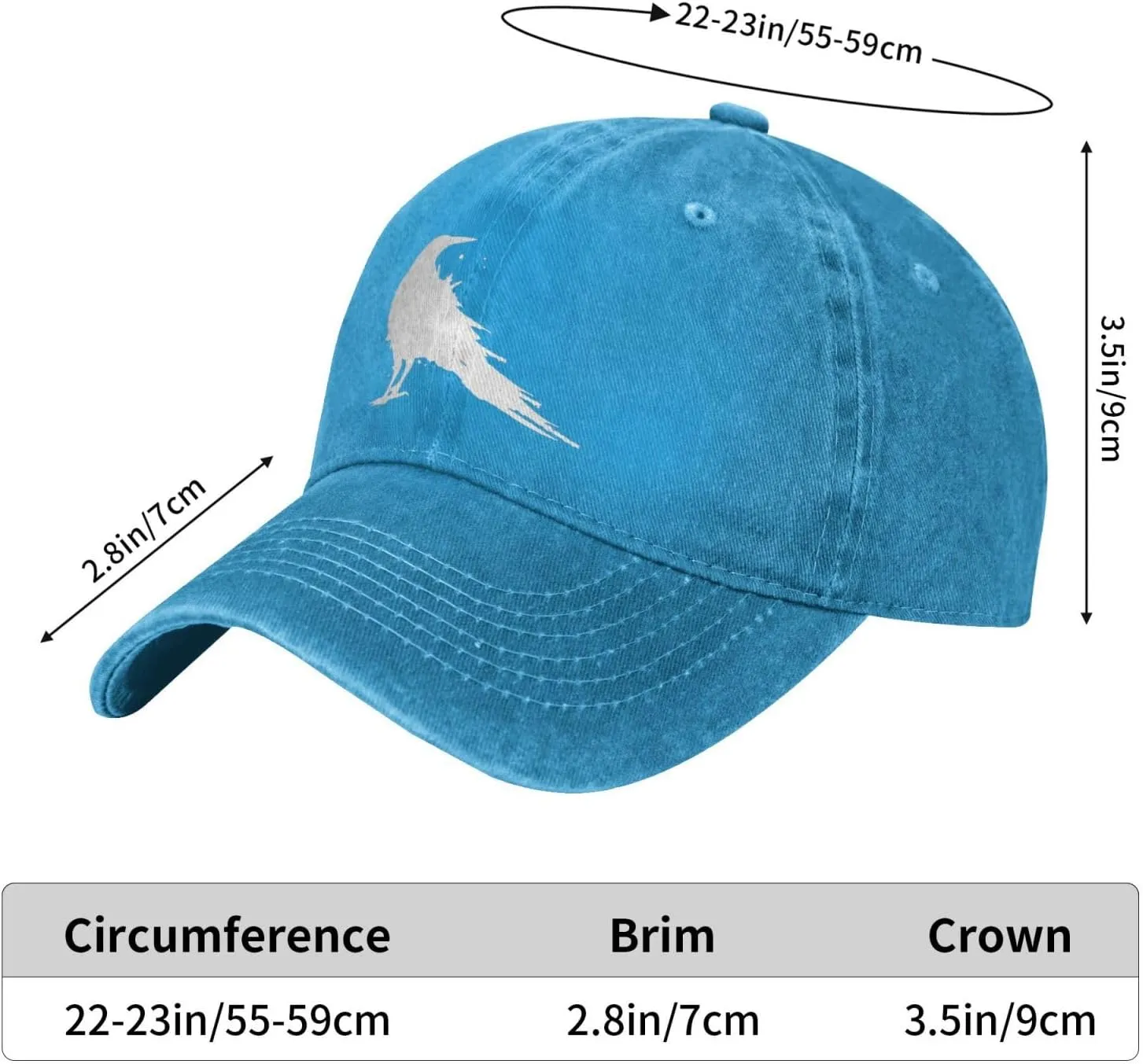 Vintage-Crow-Raven-Black-Bird Adjustable Cowboy Hat Outdoor Travel Casual Hat Sandwich Hat Denim Hat