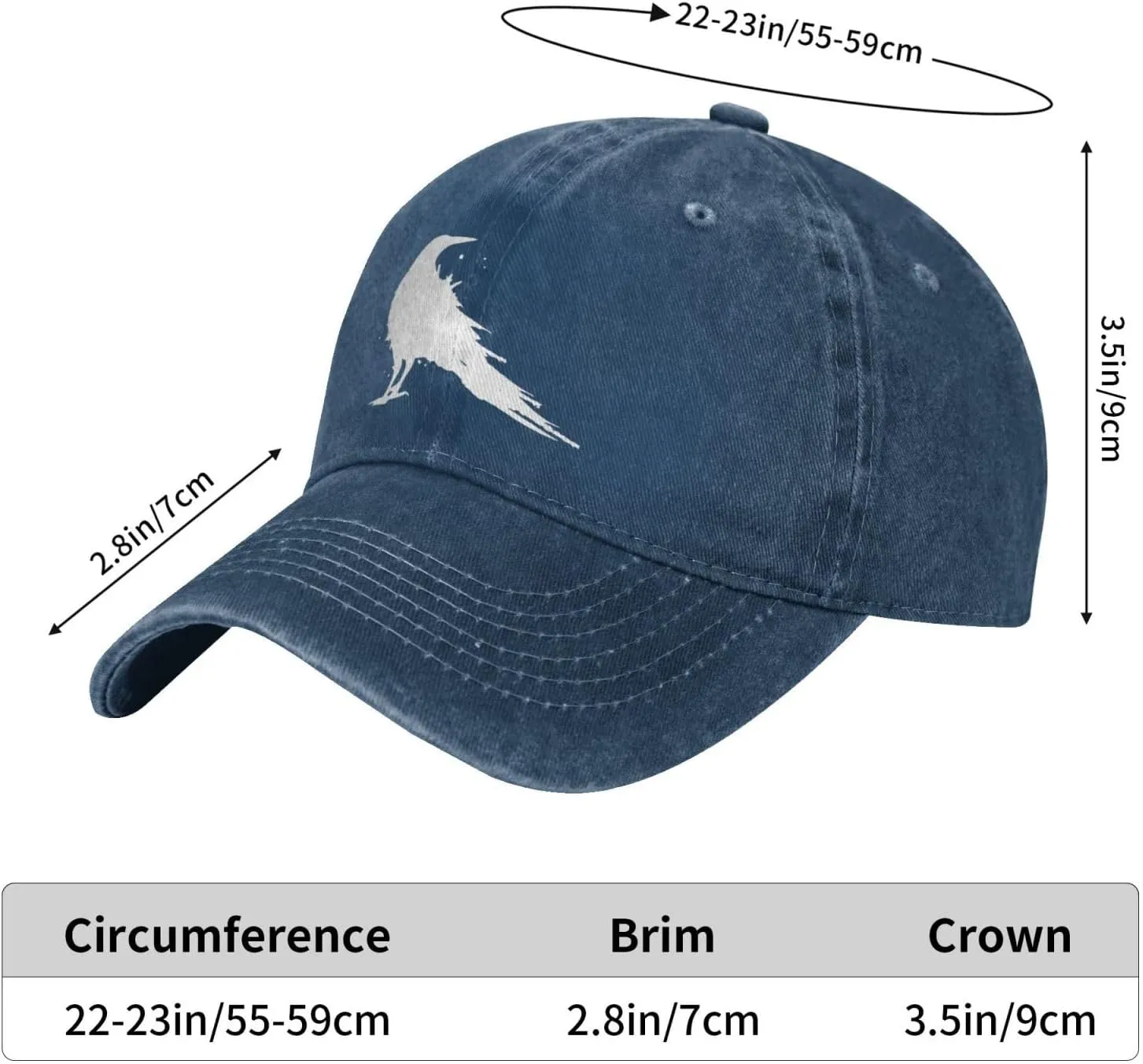 Vintage-Crow-Raven-Black-Bird Adjustable Cowboy Hat Outdoor Travel Casual Hat Sandwich Hat Denim Hat