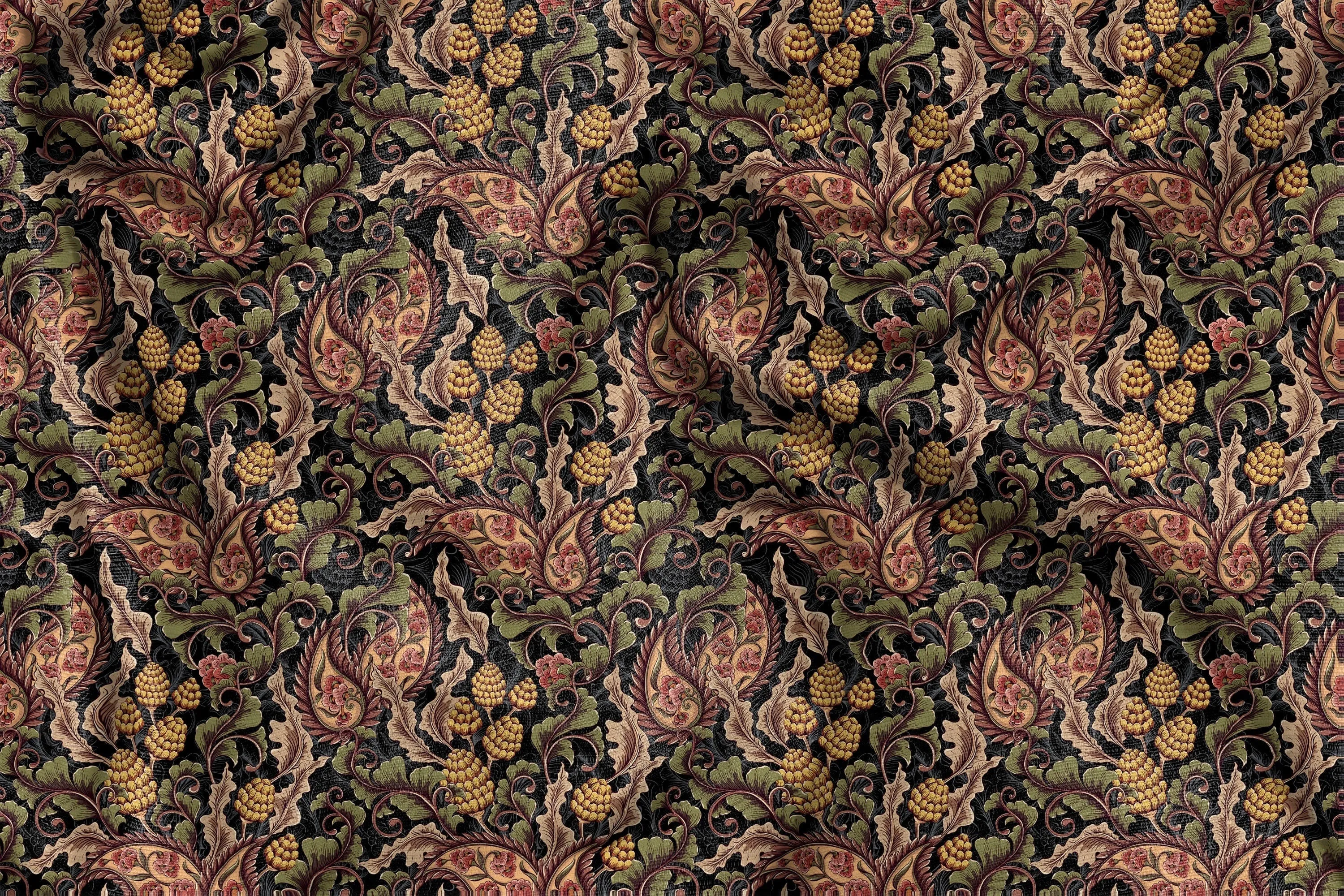 Vintage Linen By The Yard Victorian Paisley Print Linen Fabric For Bedding, Curtains, Dresses, Clothing, Table Cloth & Pillow Covers
