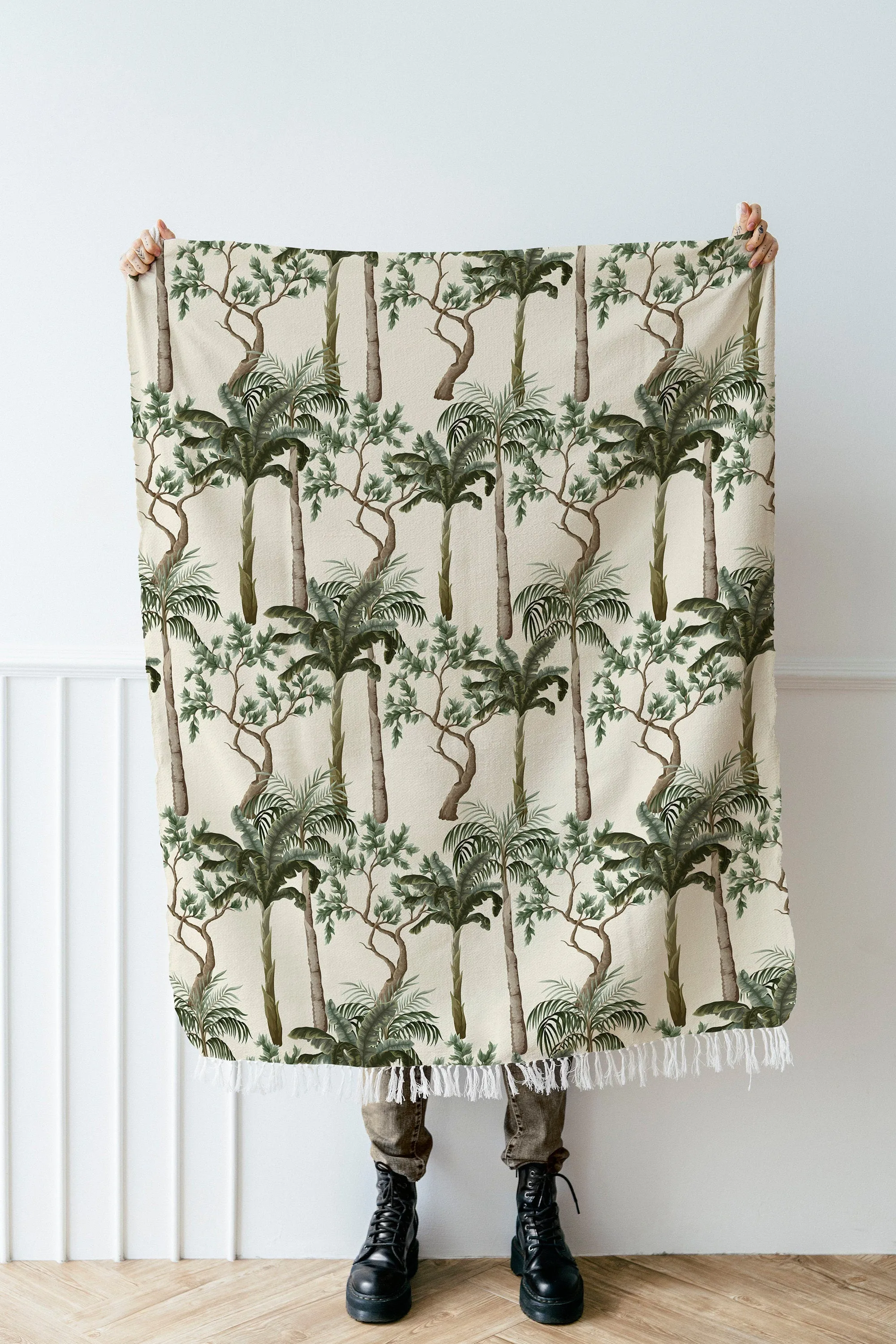 Vintage Linen By The Yard Vintage Tropical Print Linen Fabric For Bedding, Curtains, Dresses, Clothing, Table Cloth & Pillow Covers