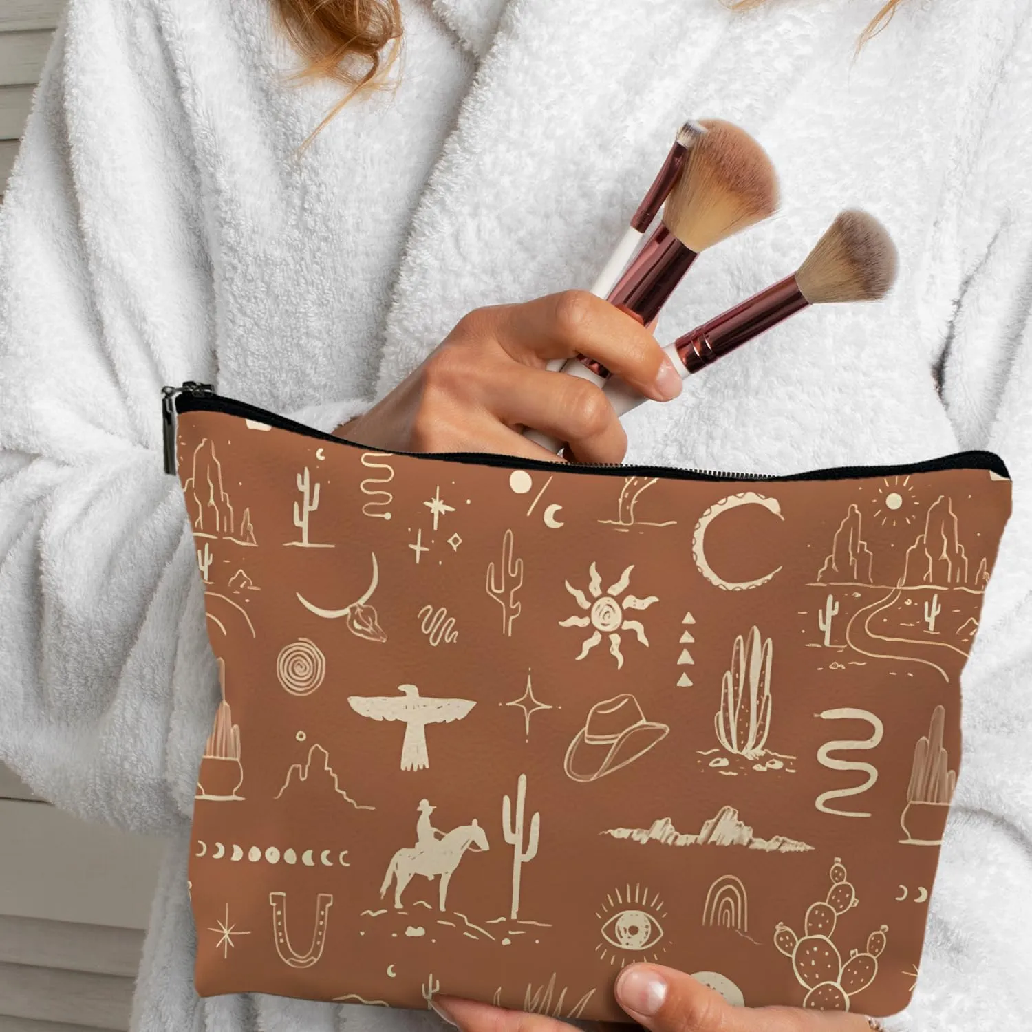 Vintage Western Makeup Bag Cosmetic Bag, Cowgirl Western Gifts for Women, Western Makeup Bag Cosmetic Bag Small, Western Zipper Makeup Bag Cosmetic Bag for Purse (PU)