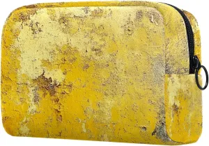 Vintage Yellow Mottled Texture Small Makeup Bags for Women Teen Girls, Makeup Storage Bag with Zipper Accessories Organizer Bag for Travelling