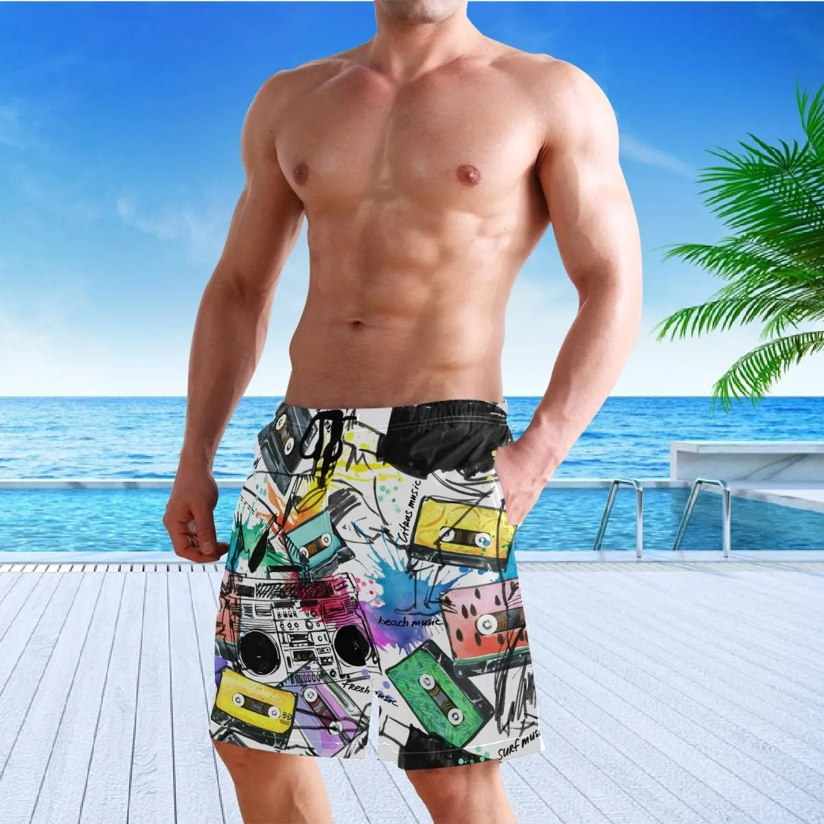 visesunny Men Swim Trunks Swimming Beach Surfing Board Shorts Swimwear Quick Dry Mesh Lining Bathing Suits with Pockets
