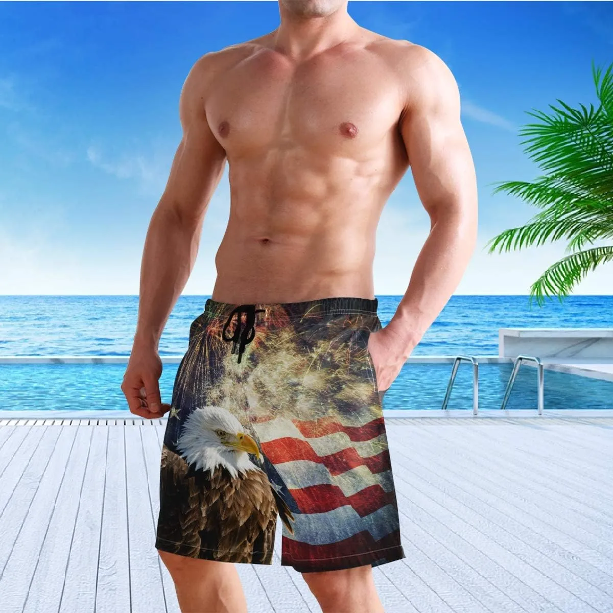visesunny Mens Funny Swim Trunks Quick Dry Beachwear Sports Running Swim Board Shorts Mesh Lining