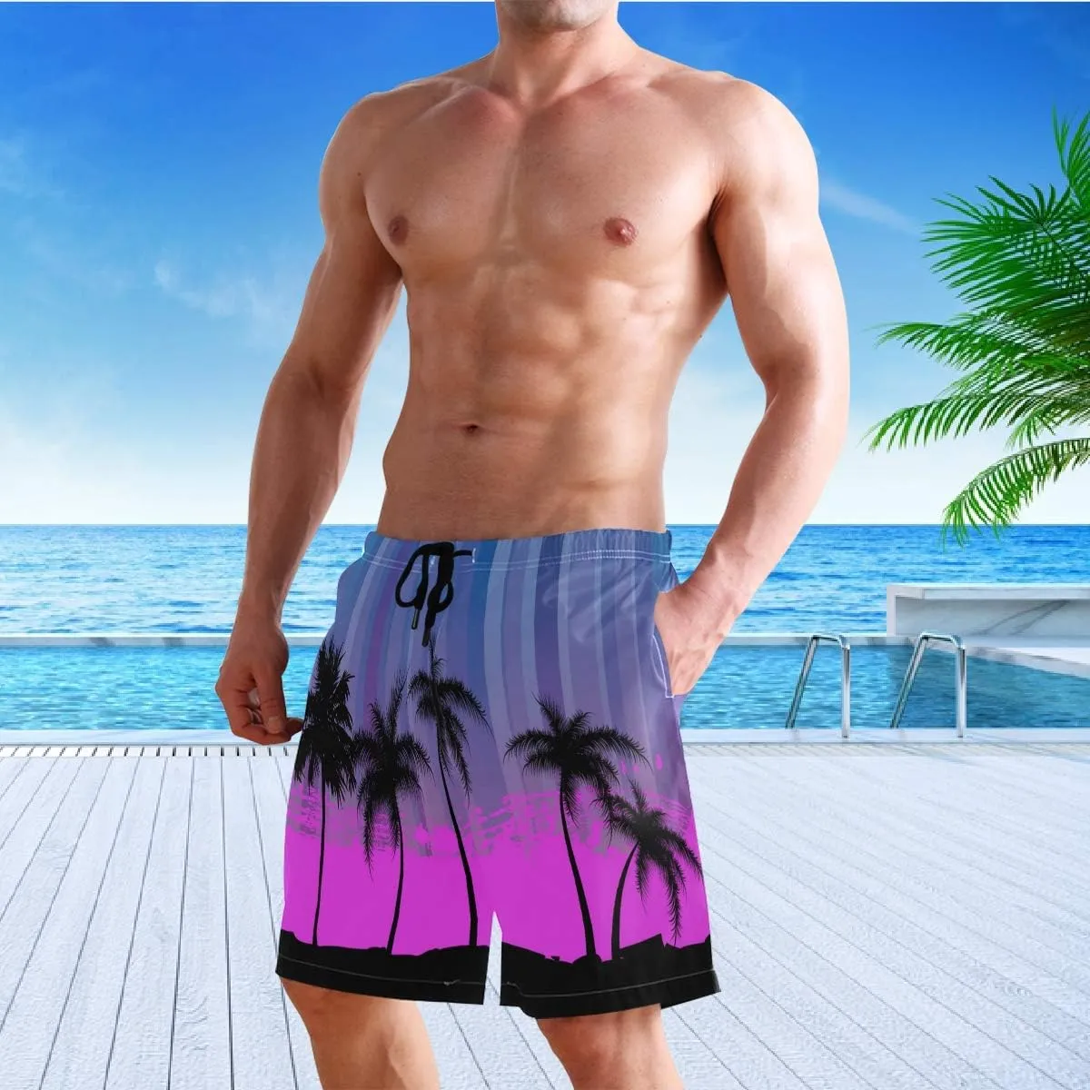 visesunny Men's Novelty Beach Shorts Quick Dry Swimwear Sports Running Swim Board Shorts Bathing Suits Mesh Lining