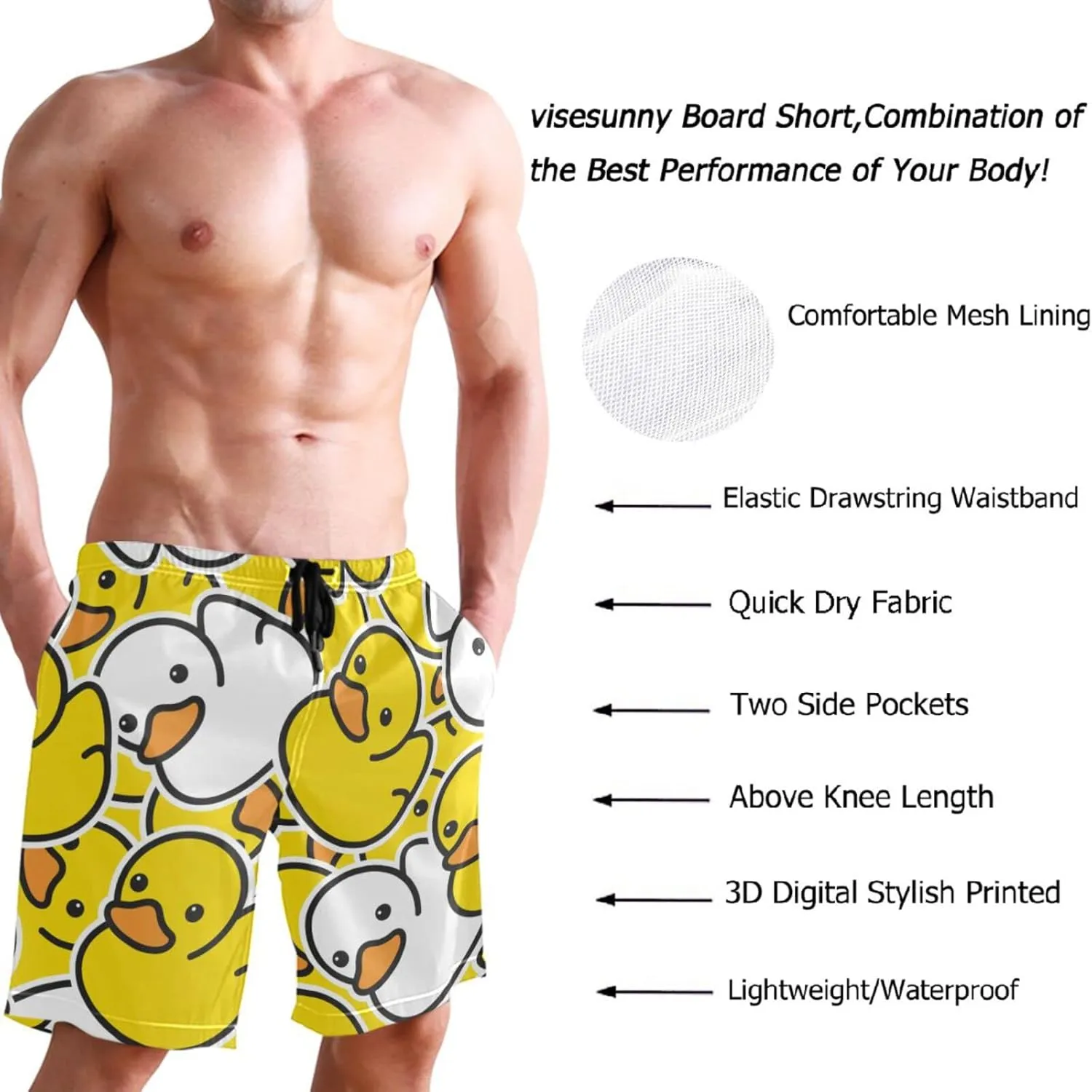 visesunny Men's Novelty Beach Shorts Quick Dry Swimwear Sports Running Swim Board Shorts Bathing Suits