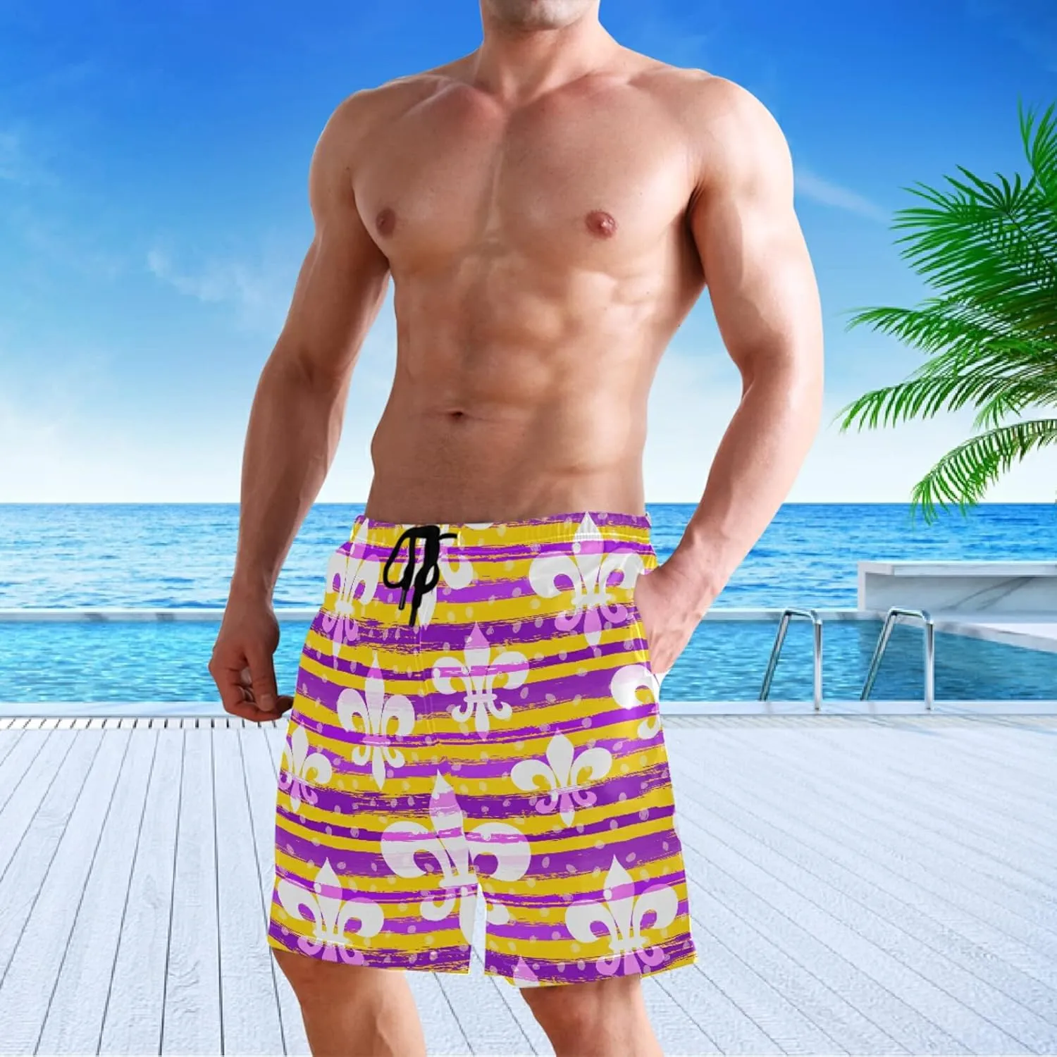 visesunny Stylish Mens Swim Trunks Quick Dry Beachwear Sports Running Swim Board Shorts Bathing Suits Mesh Lining