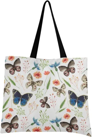 visesunny Women Extra Large Tote Bag Watercolor Herb Butterfly Shoulder Bags Ladies Beach Travel Reusable Grocery Shopping Portable Storage Handbag