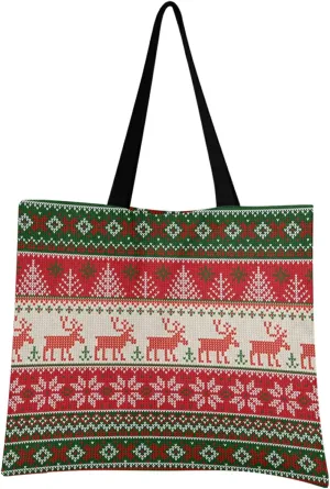 visesunny Women Extra Large Tote Bag Xmas Folk Style Scandinavian Ornament Shoulder Bags Ladies Beach Travel Reusable Grocery Shopping Portable Storage Handbag