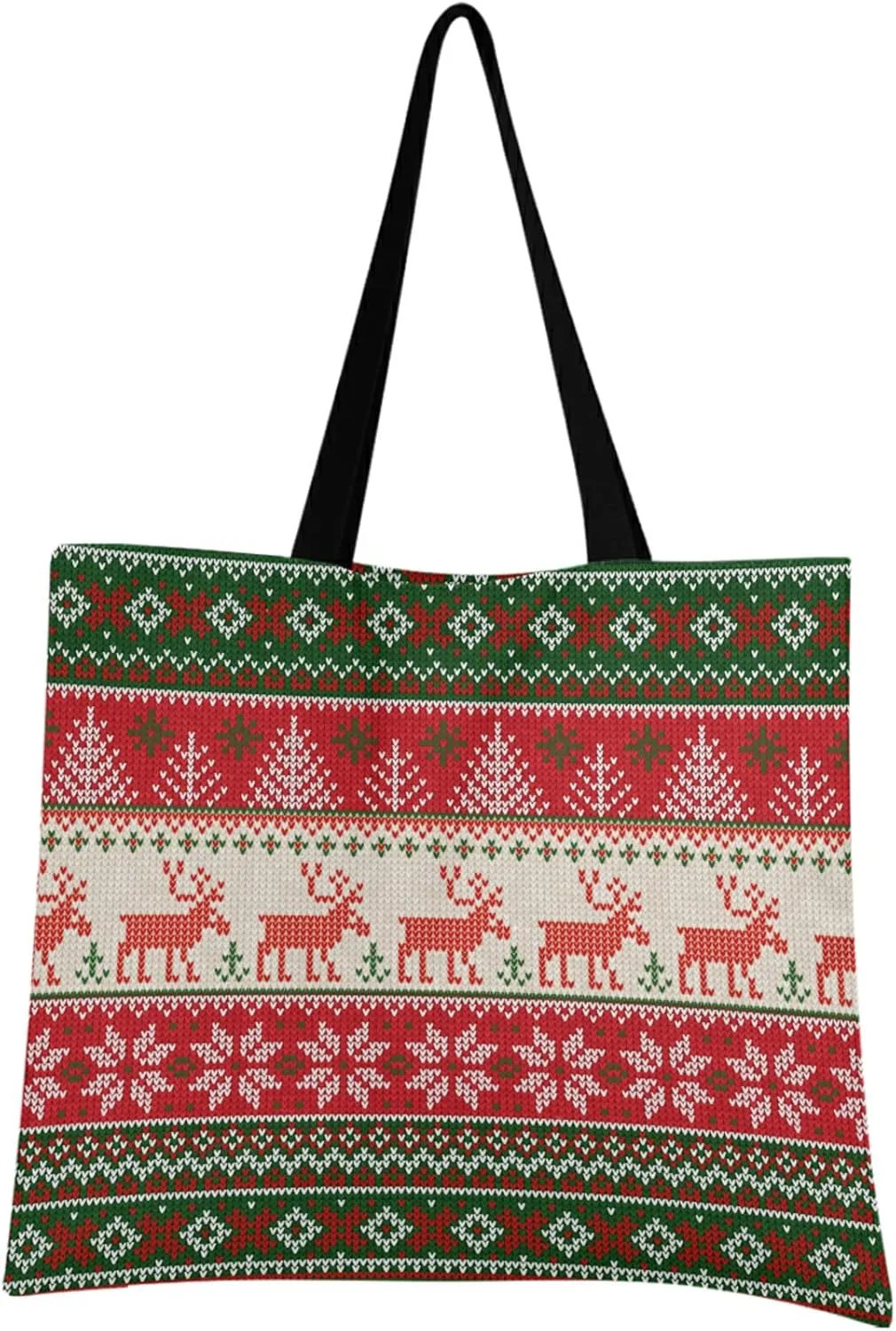 visesunny Women Extra Large Tote Bag Xmas Folk Style Scandinavian Ornament Shoulder Bags Ladies Beach Travel Reusable Grocery Shopping Portable Storage Handbag