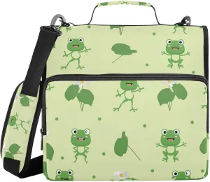 VKPSCHJ Zippered Binder Bag with Multi-Pocket,Waterproof 1.5 Inch 3 Ring Binder,Funny Green Flat Frogs Expanding File Folder with Shoulder Strap and Handle File Organizer for Office Travel