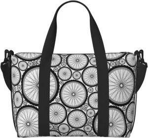 VOSERY Laptop Tote Bag for Women Work - Bike wheel Pattern Vintage Gym Bag for Women Men, Personal Item Crossbody Travel Bags for Women Men Carry On, Overnight Weekender Bags for Women Travel
