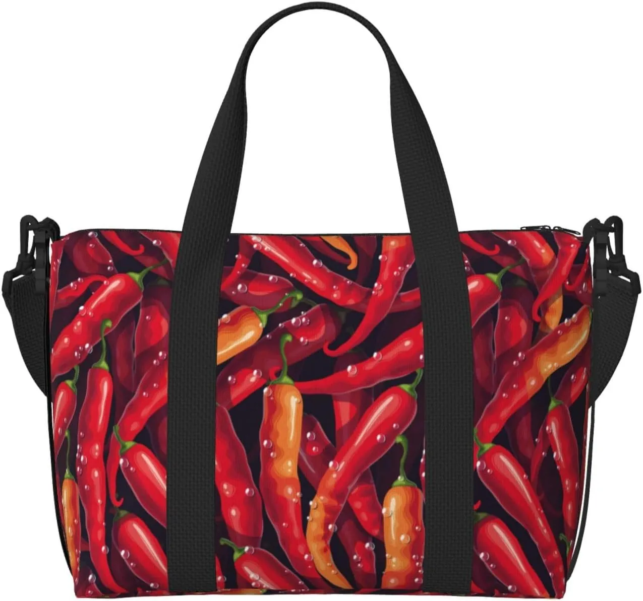 VOSERY Laptop Tote Bag for Women Work - Chili Pepper water droplets Gym Bag for Women Men, Personal Item Crossbody Travel Bags for Women Men Carry On, Overnight Weekender Bags for Women Travel