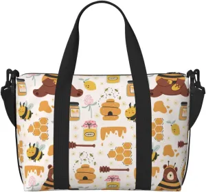 VOSERY Laptop Tote Bag for Women Work - Cute Bee Honey Jar Hive Bear Gym Bag for Women Men, Personal Item Crossbody Travel Bags for Women Men Carry On, Overnight Weekender Bags for Women Travel