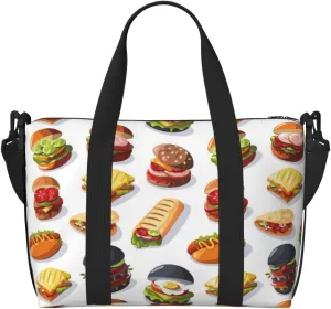 VOSERY Laptop Tote Bag for Women Work - Cute Cheese Hamburger Chicken roll Gym Bag for Women Men, Personal Item Crossbody Travel Bags for Women Men Carry On, Overnight Weekender Bags for Women Travel