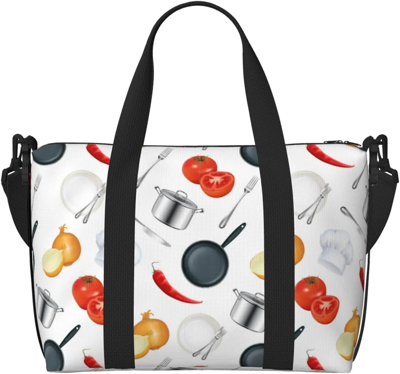 VOSERY Laptop Tote Bag for Women Work - kitchen utensils Pattern Gym Bag for Women Men, Personal Item Crossbody Travel Bags for Women Men Carry On, Overnight Weekender Bags for Women Travel