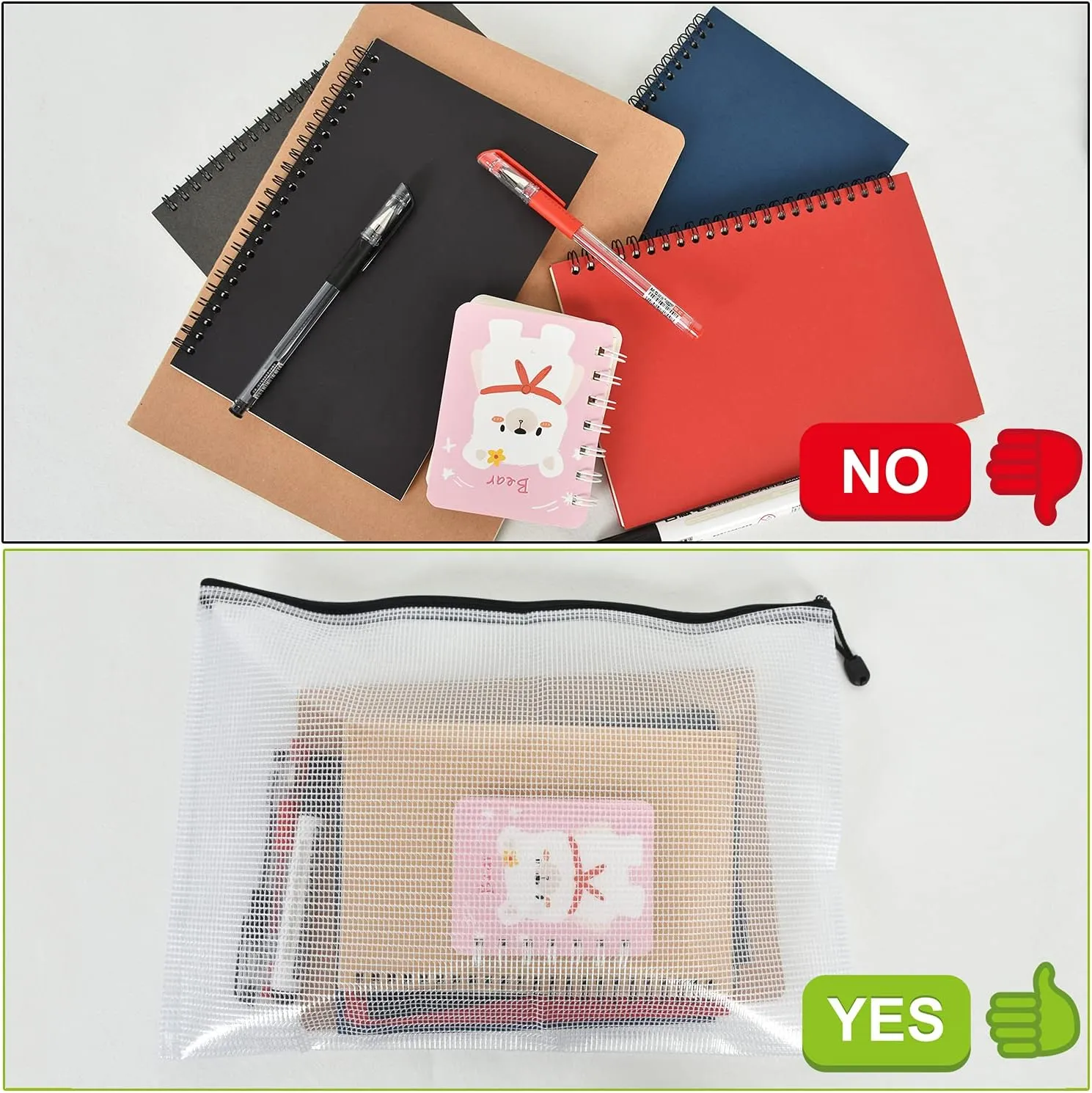 Vuzvuv 22Pcs A3 Size-16.9"x 12" Large Mesh Zipper Pouch with Label Sticker, Plastic Document Mesh Bag for File Board Game School Office Home Travel Storage（43cm30cm）
