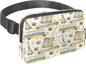 Waist Pack for Women Men, Outdoor Waist Bag Fanny Pack, Slim Running Belt Bum Bag for Walking Jogging Hiking Traveling Workout - School Bus Ruler Textbook Pencil and Letters