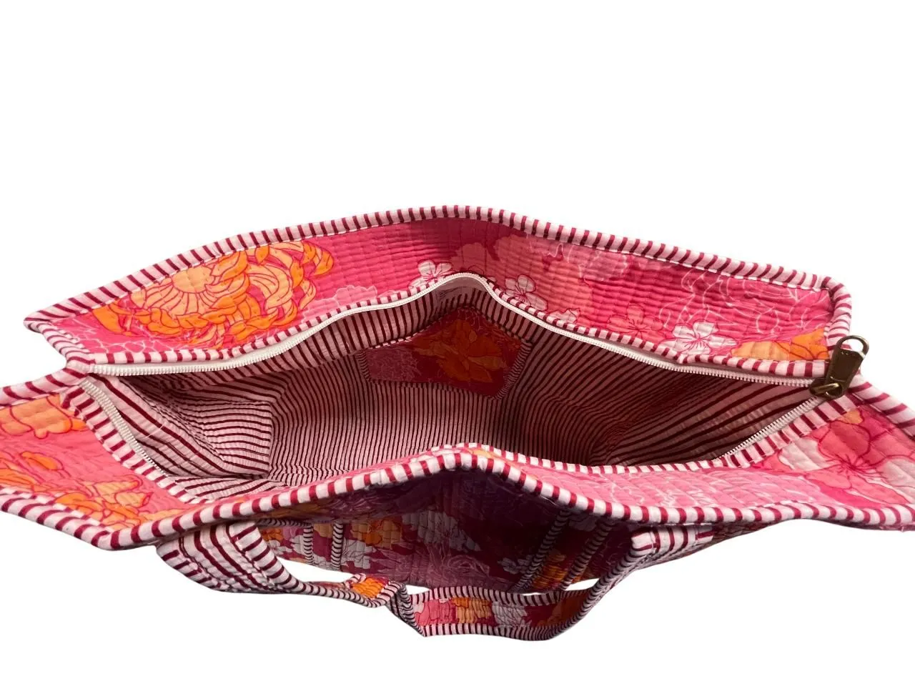 Warm Floral Zippered Quilted Tote Bag