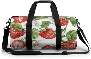 Watercolor Strawberries And Flowers Gym Bag for Men Women Duffle Bags Travel Tote