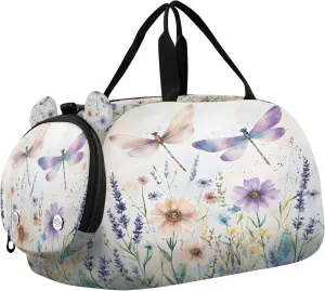 Watercolor Wildflowers Kids Overnight Sports Duffel Bags with Shoe Compartment & Wet Pocket Travel Sport Gym Bag for Girls Boys