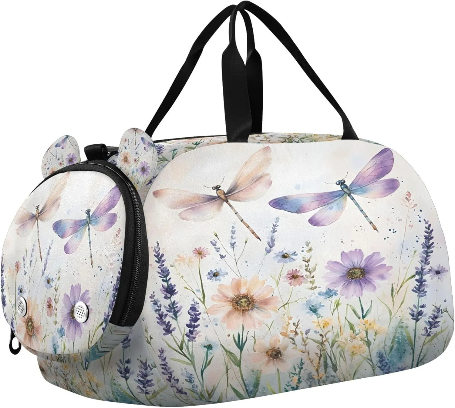 Watercolor Wildflowers Kids Overnight Sports Duffel Bags with Shoe Compartment & Wet Pocket Travel Sport Gym Bag for Girls Boys