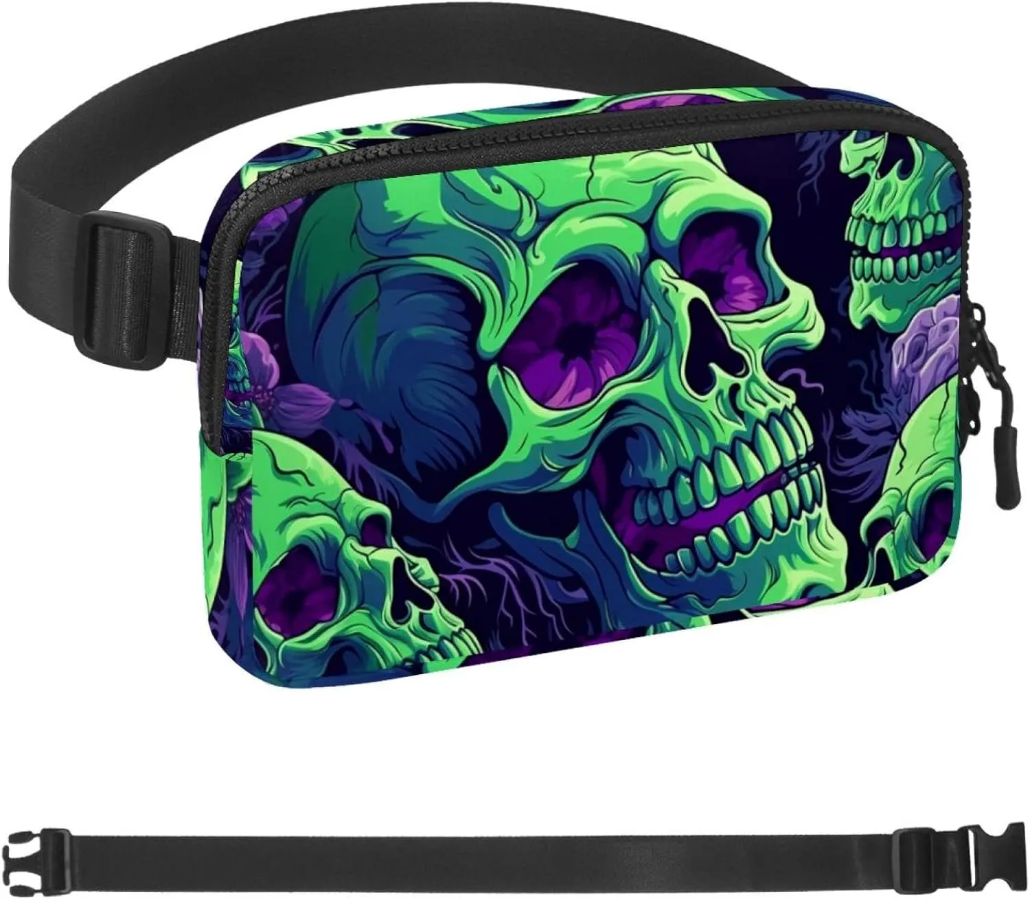 Waterproof Fanny Pack Black Belt Bag with Adjustable Strap for Women and Men,Skull a Crossbody Fanny Bag with Zipper for Hiking Running Travel