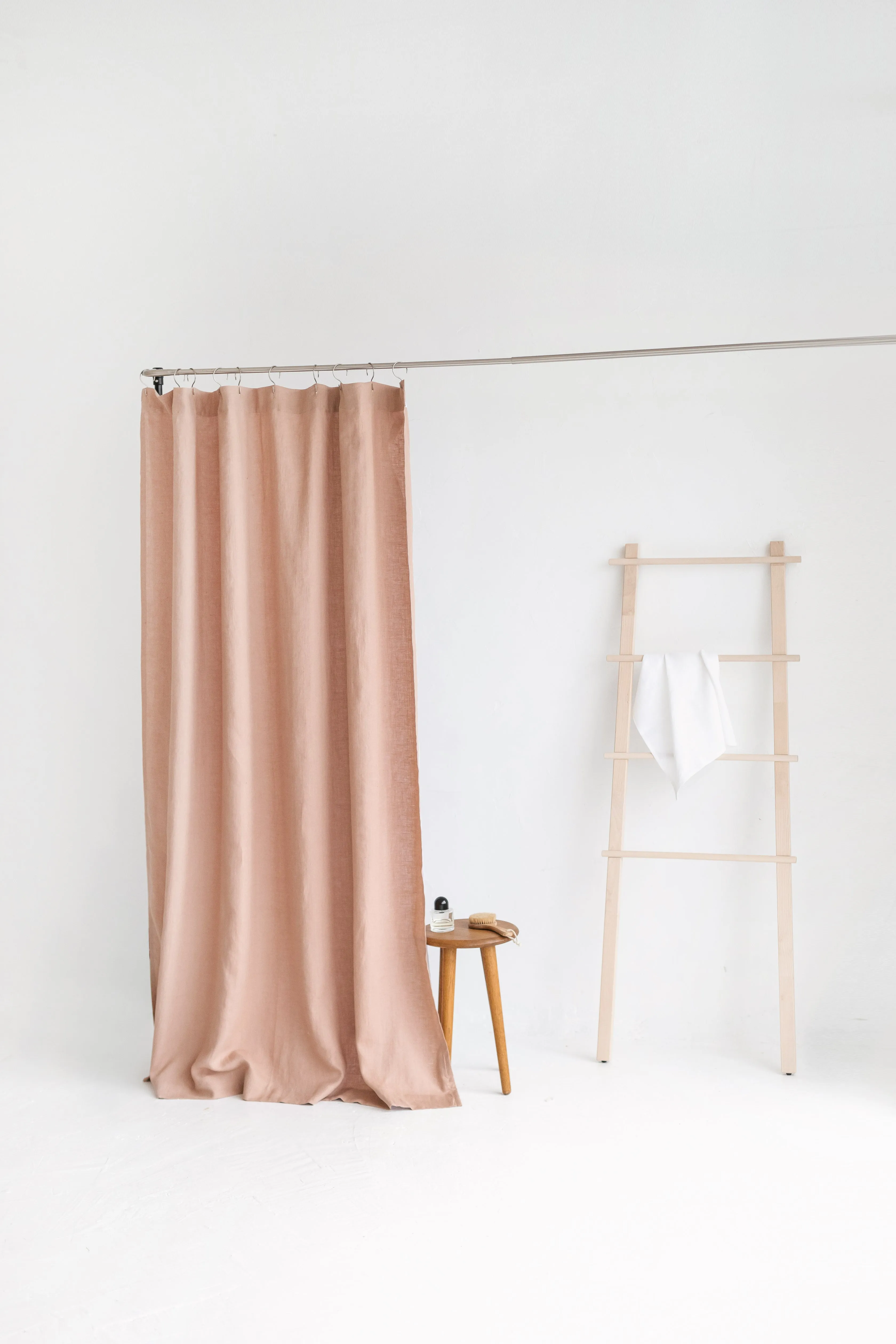 Waterproof Peach Linen Shower Curtain 140cm / 55'' width