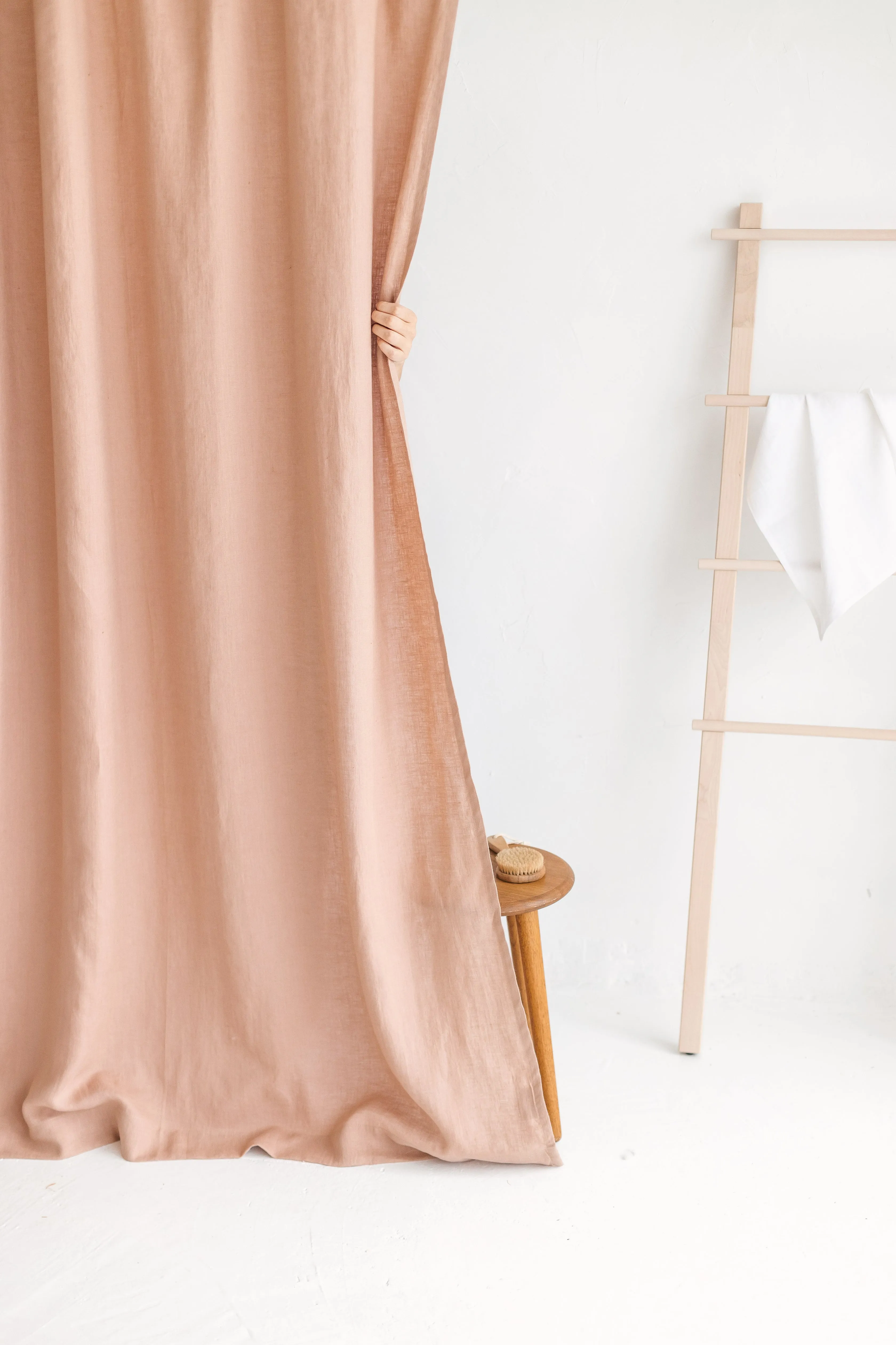Waterproof Peach Linen Shower Curtain 140cm / 55'' width