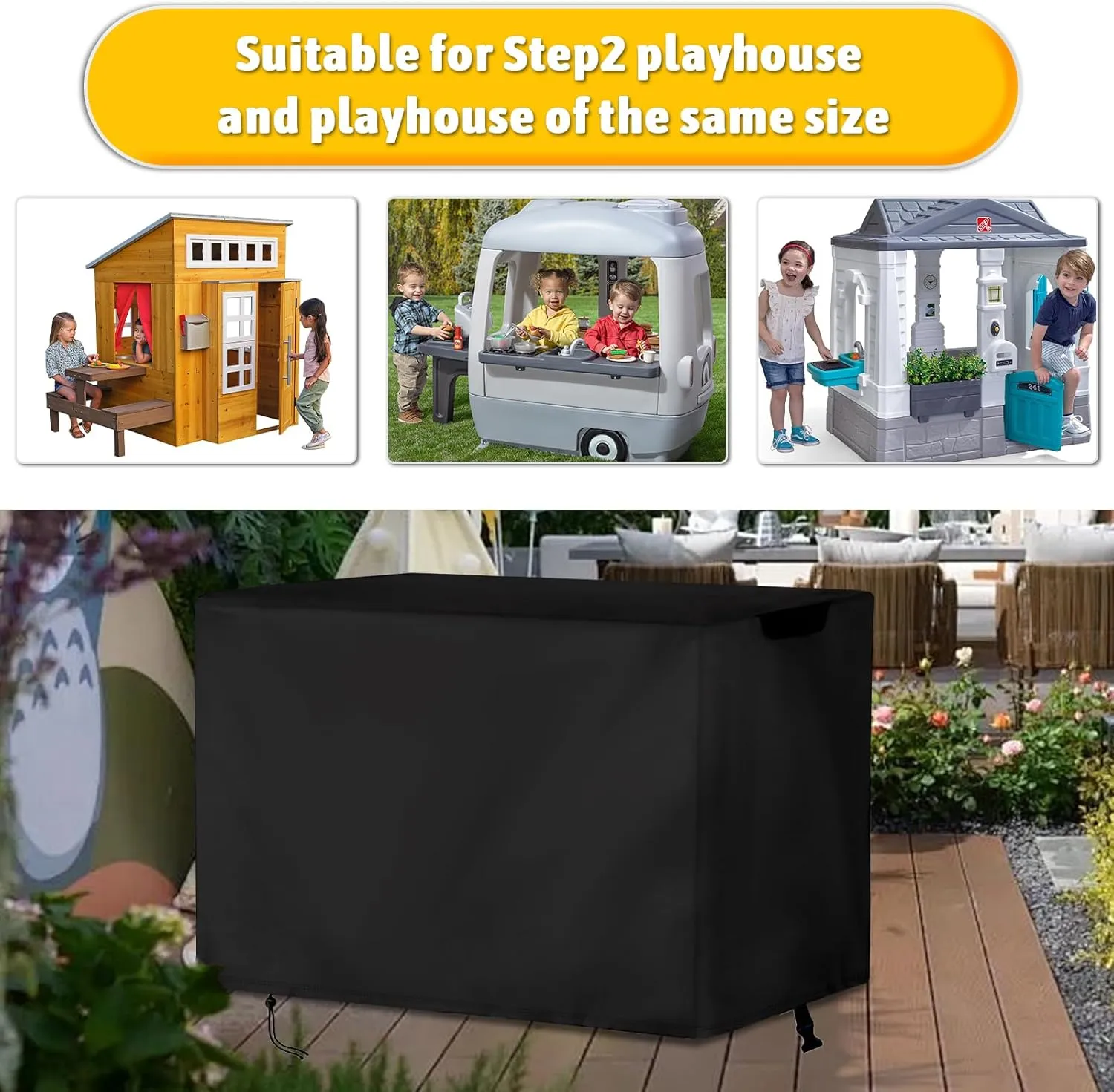 Waterproof Playhouse Cover for Step2 Adventure Camper - Indoor/Outdoor Kids Play House Protection - Black 62"L x 34"W x 50"H