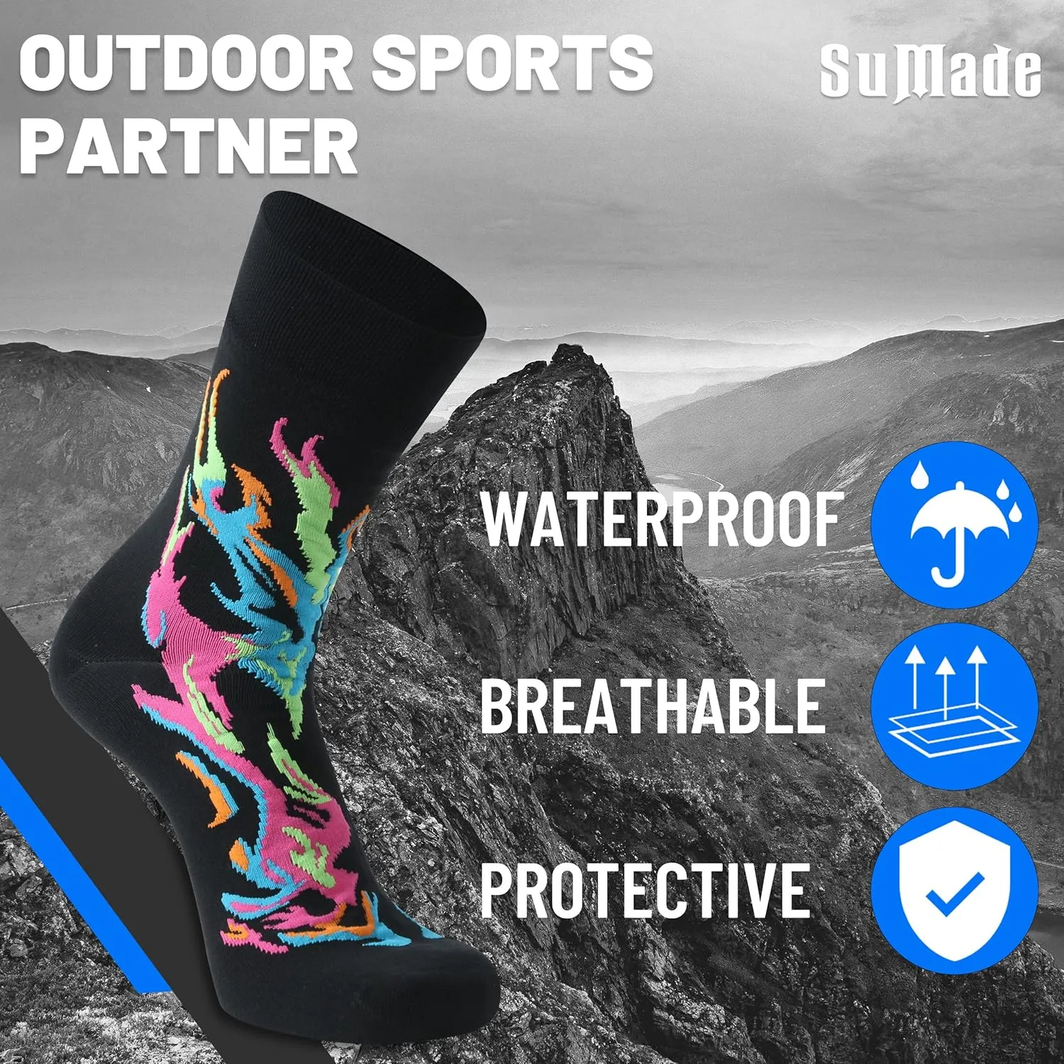 Waterproof Socks, Unisex Men Women Outdoor Sports Hiking Cycling Kayaking Crew Socks