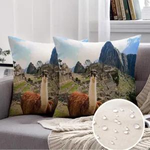 Waterproof Throw Pillow Covers Decorative Set of 2 16x16 Inch Machu South Inca Pichu UNESCO Archaeological Cloud Site Landmarks Historic Parks Outdoor Latin Old Pillow Cases for Couch Sofa Outdoor