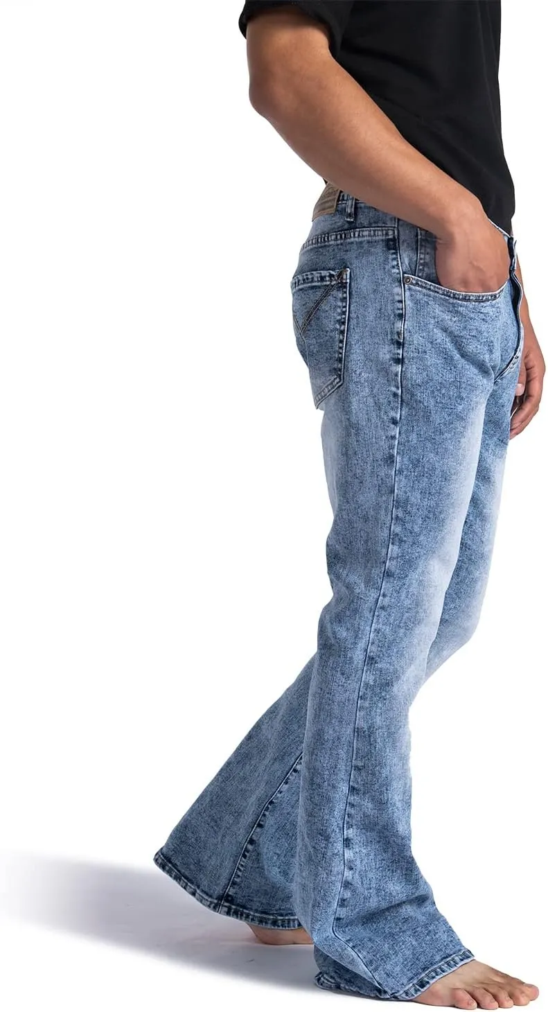 Wbestwind 70s Disco Pants for Men Relaxed Stretch 60s 70sBell Bottom Fit Comfort Flared Retro Leg Denim Vintage Jeans
