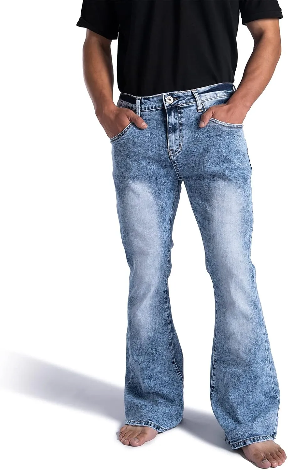 Wbestwind 70s Disco Pants for Men Relaxed Stretch 60s 70sBell Bottom Fit Comfort Flared Retro Leg Denim Vintage Jeans