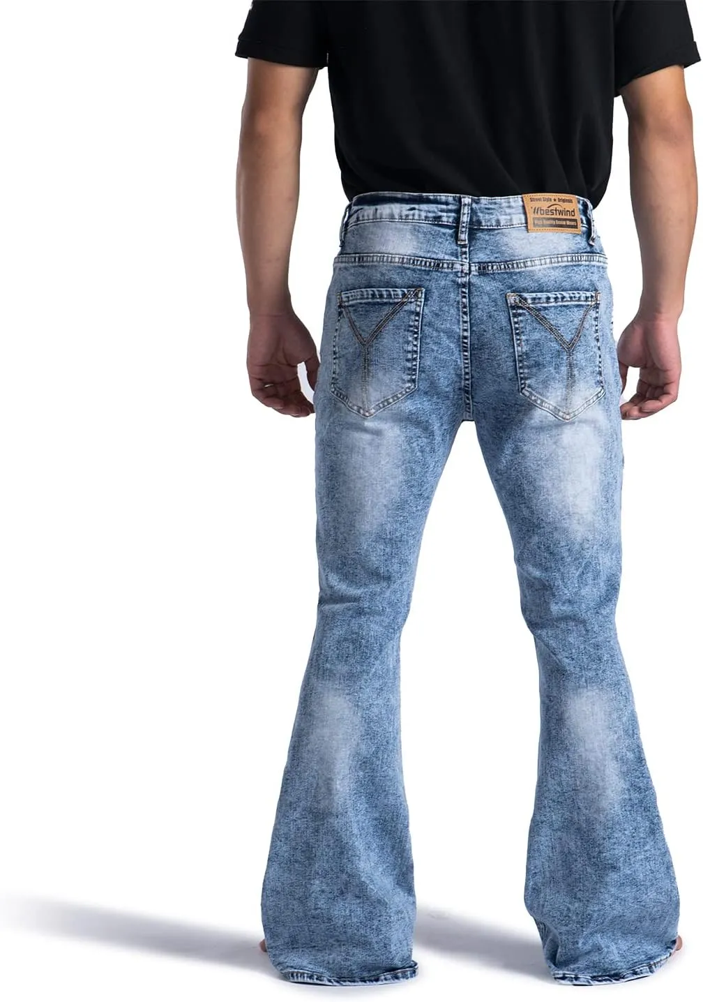 Wbestwind 70s Disco Pants for Men Relaxed Stretch 60s 70sBell Bottom Fit Comfort Flared Retro Leg Denim Vintage Jeans